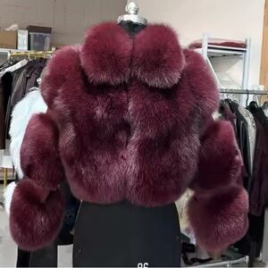 Luxurious Women's Burgundy Fox Fur Puffer Jacket